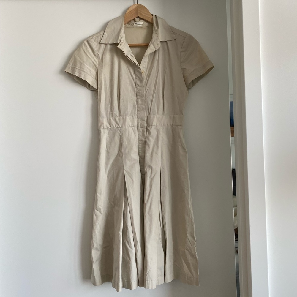 CLUB MONACO BEIGE SHIRT FIT & FLARE DRESS SZ 0!